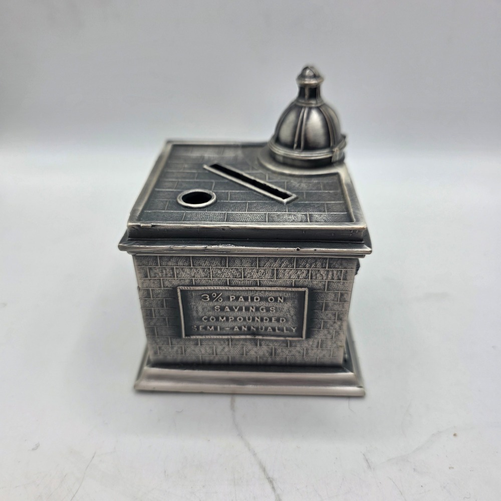 A.C. Rehberger 1996 Farmers and Mechanics National Bank Metal Coin Bank Silver
